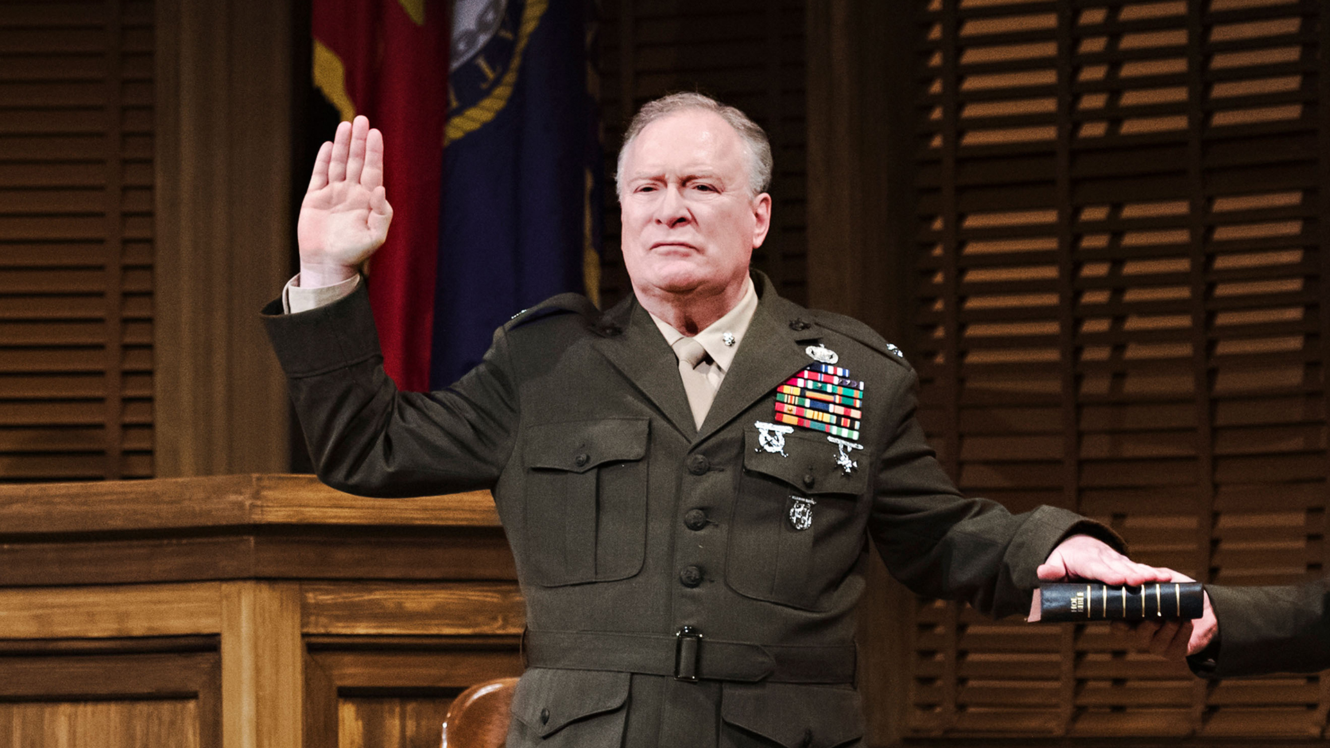 Benedict Campbell as Lt. Col. Nathan Jessep in A Few Good Men, Drayton Entertainment, 2020 Season. Photographer: Hilary Gauld Camilleri.